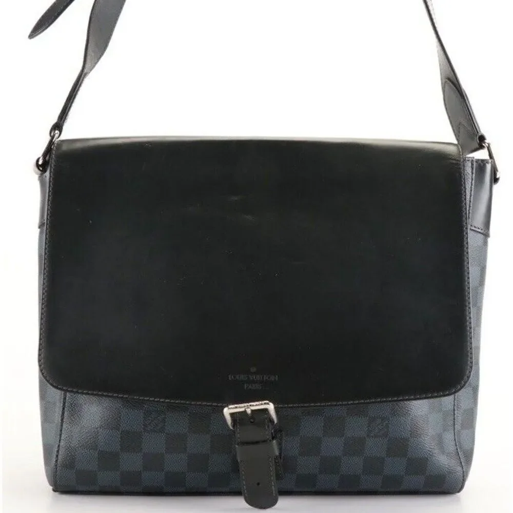 Authentic‎ Louis Vuitton Newport Messenger Bag MM in Damier Cobalt Coated Canvas